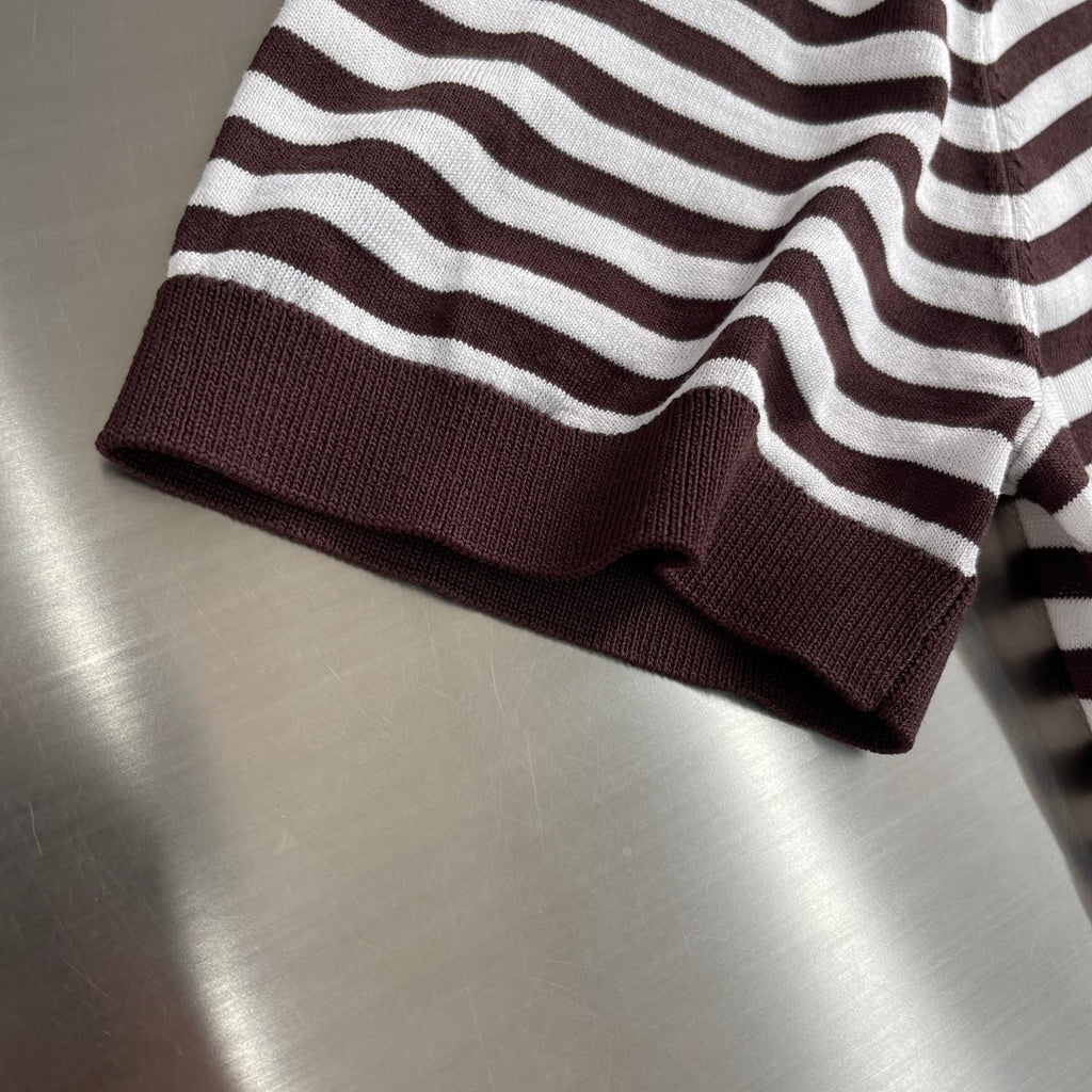 Brunello Cucinelli - Striped Cotton & Silk Knit Polo Shirt