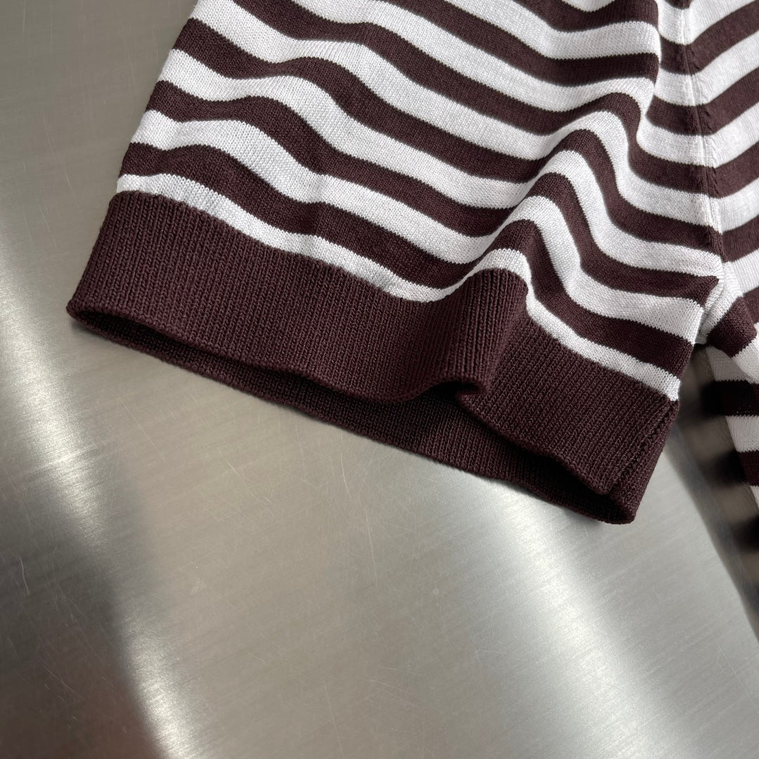 Brunello Cucinelli - Striped Cotton & Silk Knit Polo Shirt