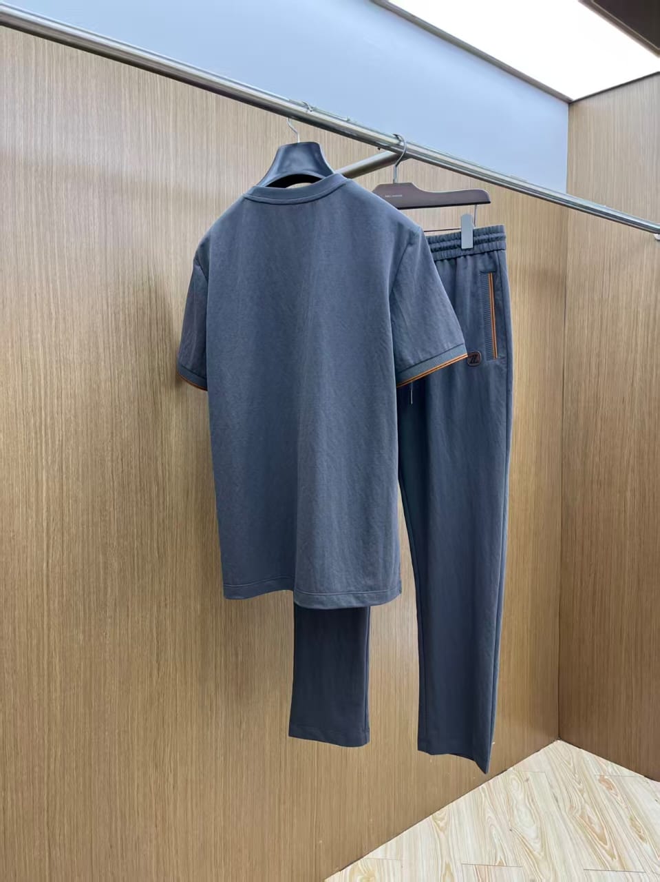 Zegna - Premium Cotton Jersey T-Shirt and Trousers Set – Slate Grey with Signature Trim