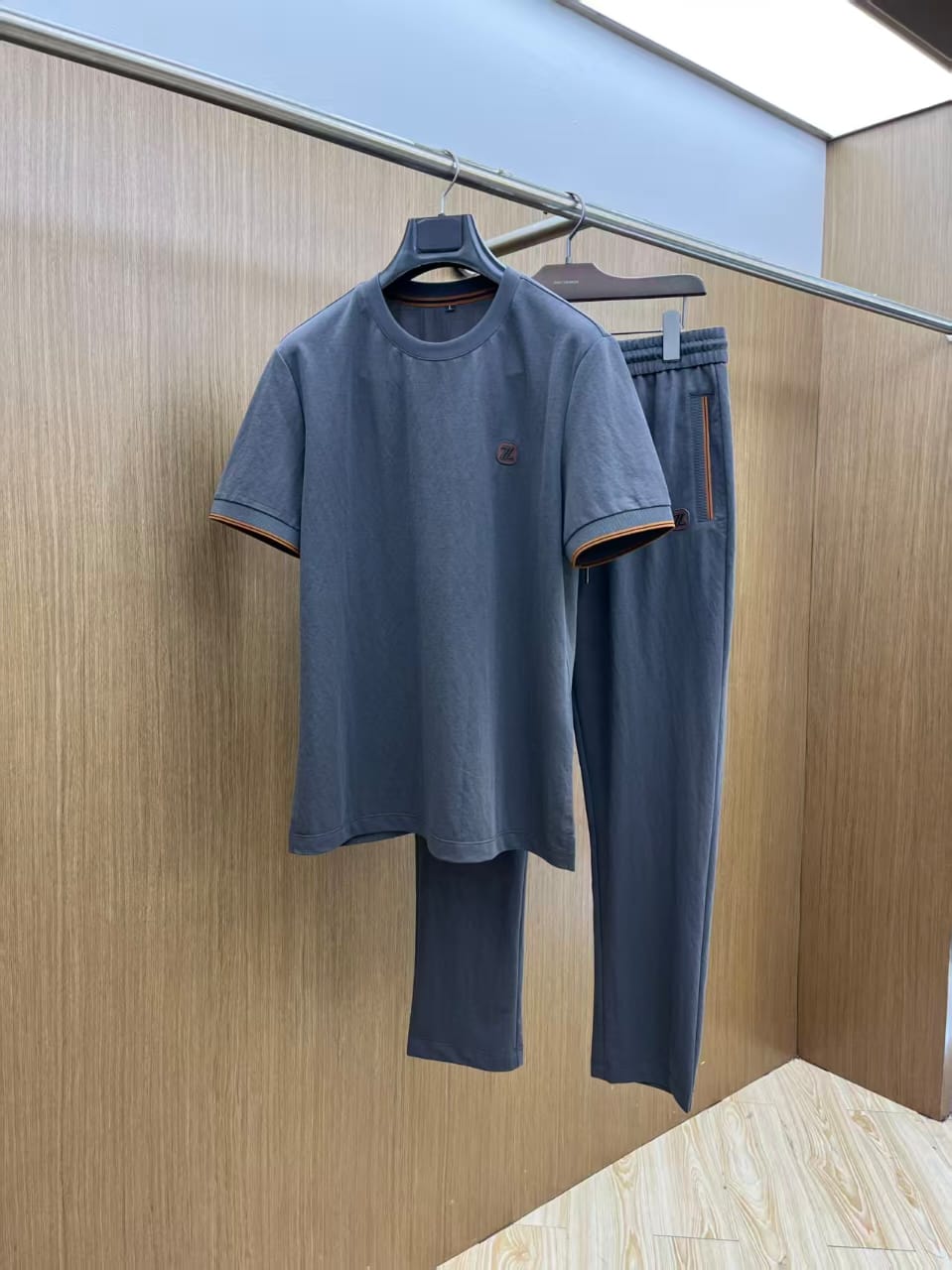 Zegna - Premium Cotton Jersey T-Shirt and Trousers Set – Slate Grey with Signature Trim