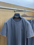 Zegna - Premium Cotton Jersey T-Shirt and Trousers Set – Slate Grey with Signature Trim