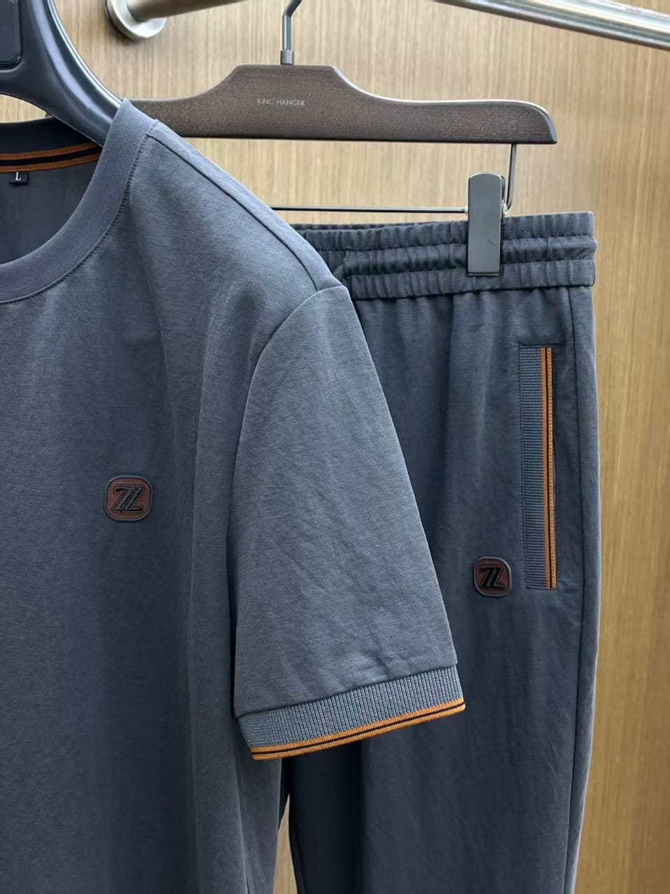 Zegna - Premium Cotton Jersey T-Shirt and Trousers Set – Slate Grey with Signature Trim