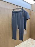 Zegna - Premium Cotton Jersey T-Shirt and Trousers Set ??Slate Grey with Signature Trim