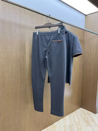 Zegna - Premium Cotton Jersey T-Shirt and Trousers Set – Slate Grey with Signature Trim