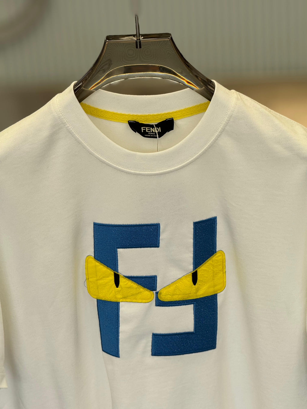 Fendi -White / Black Cotton T-Shirt with Bag Bugs FF Logo Appliqué