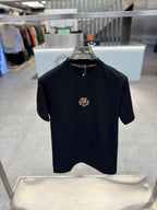 Loro Piana - Black Cotton T-Shirt with Metallic Crest Embroidery