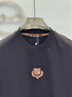 Loro Piana - Black Cotton T-Shirt with Metallic Crest Embroidery