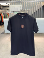Loro Piana - Black Cotton T-Shirt with Metallic Crest Embroidery