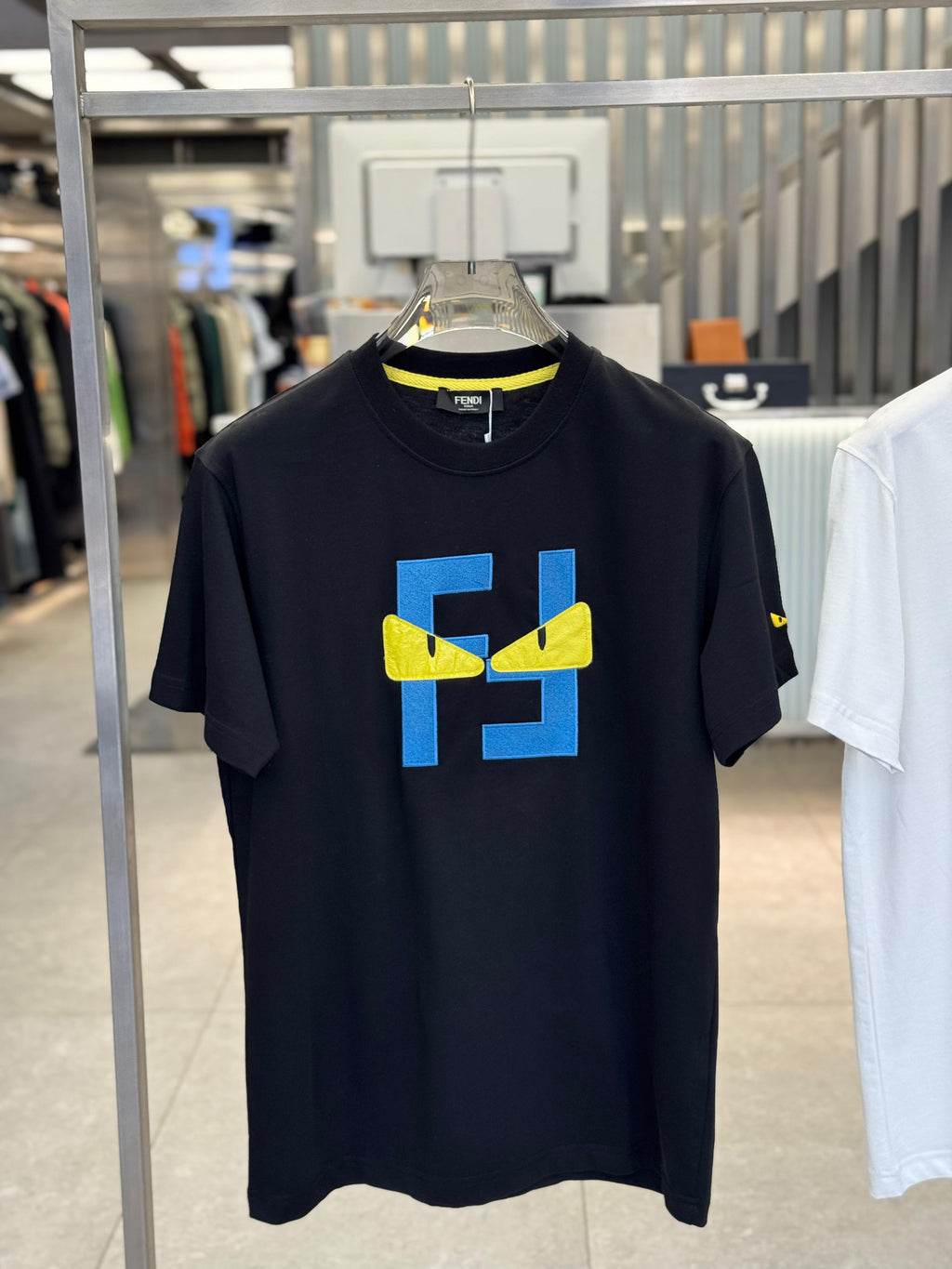 Fendi -White / Black Cotton T-Shirt with Bag Bugs FF Logo Appliqué