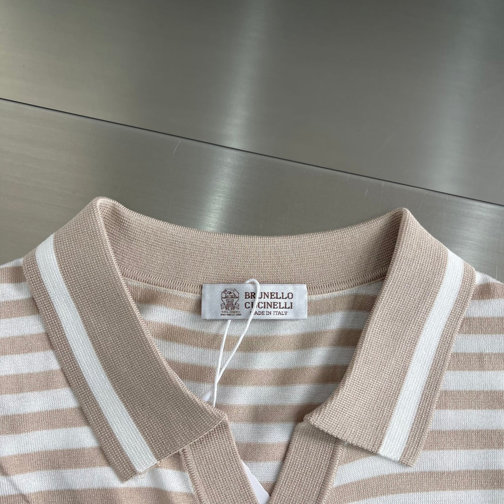 Brunello Cucinelli - Striped Cotton & Silk Knit Polo Shirt