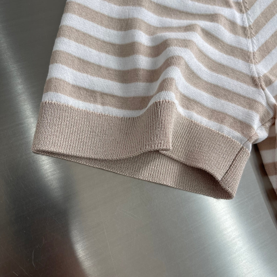 Brunello Cucinelli - Striped Cotton & Silk Knit Polo Shirt