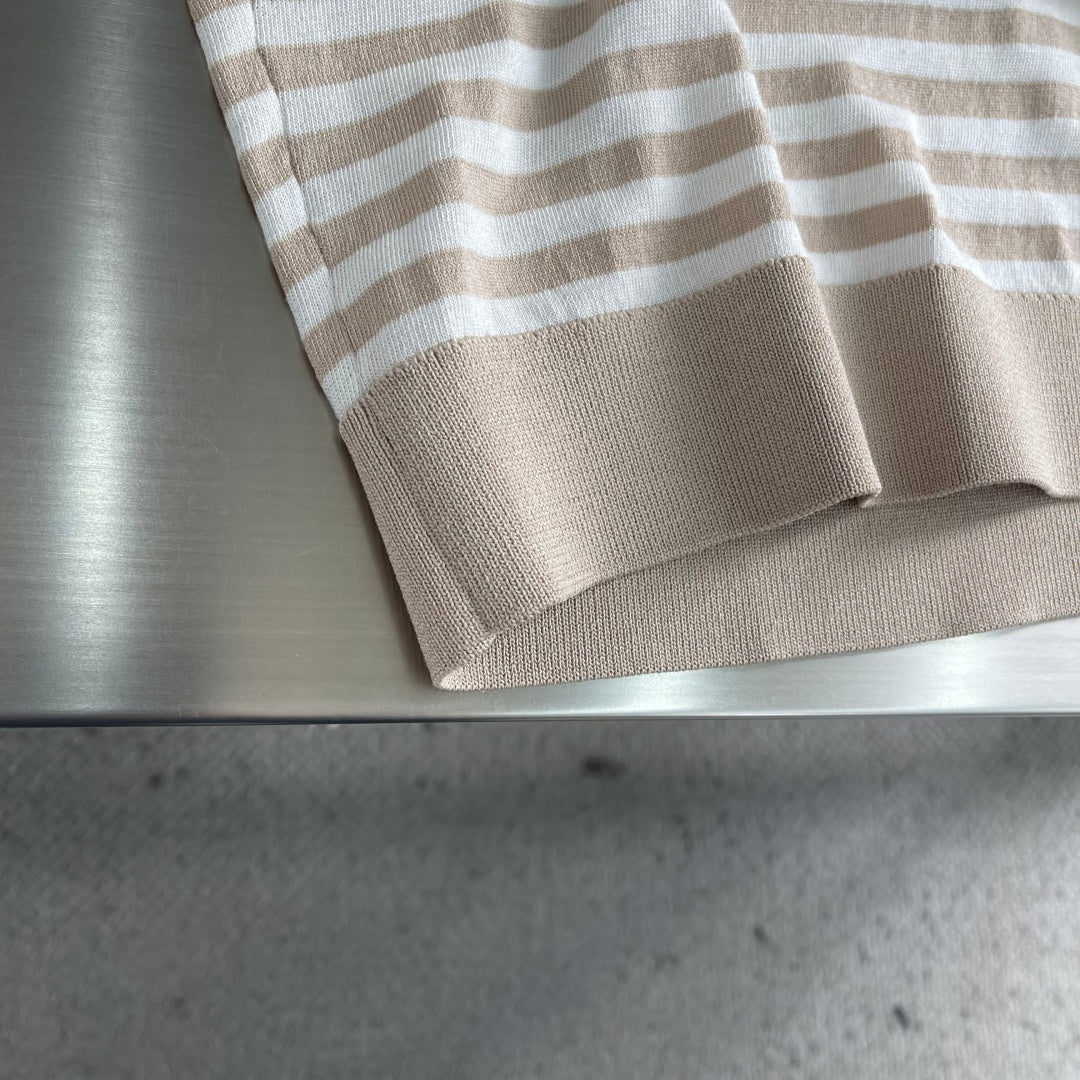 Brunello Cucinelli - Striped Cotton & Silk Knit Polo Shirt