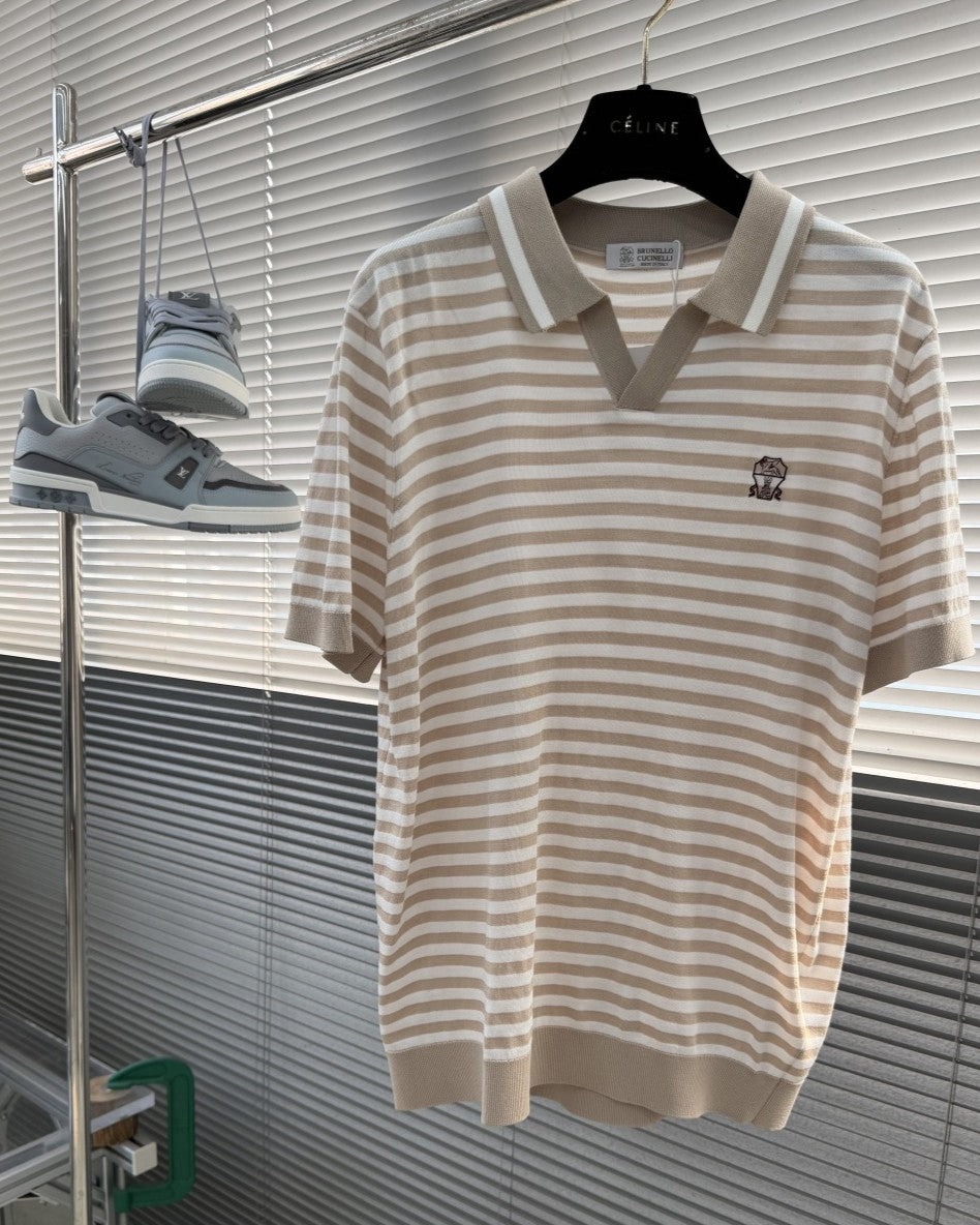 Brunello Cucinelli - Striped Cotton & Silk Knit Polo Shirt