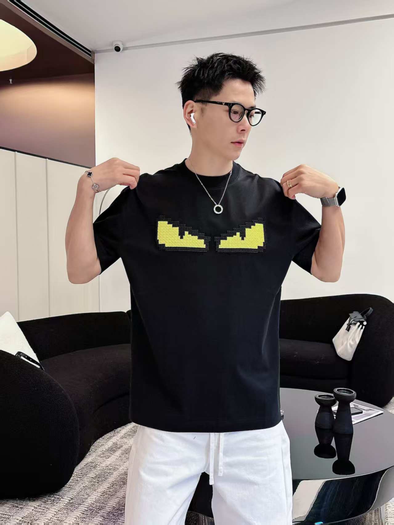 Fendi - Bag Bugs "Monster Eyes" Pixelated T-Shirt in Black