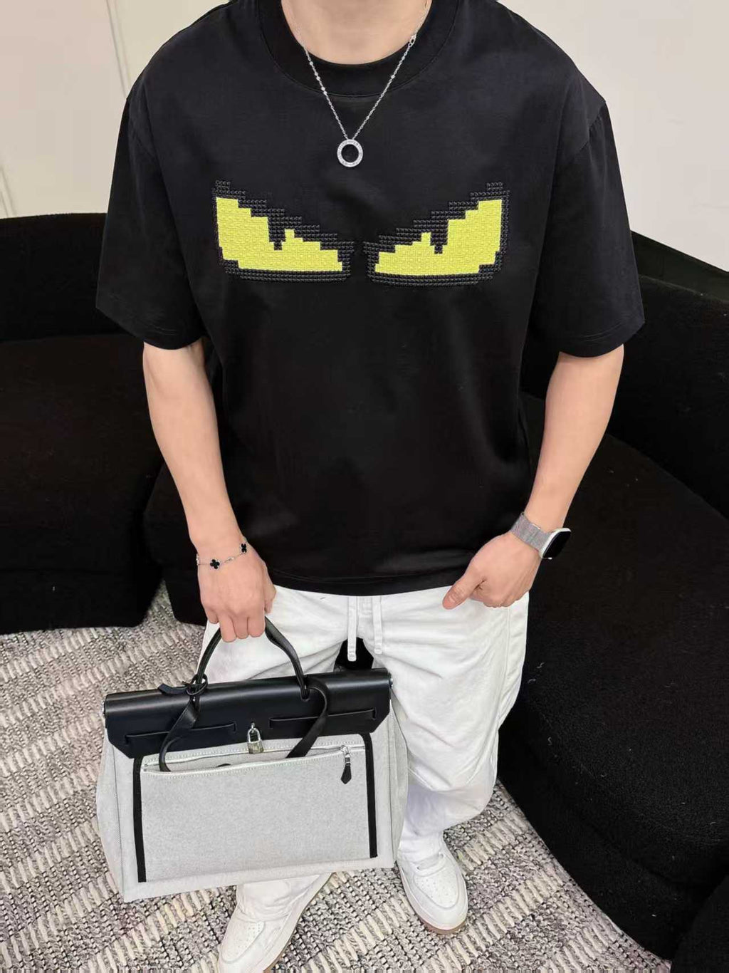 Fendi - Bag Bugs "Monster Eyes" Pixelated T-Shirt in Black