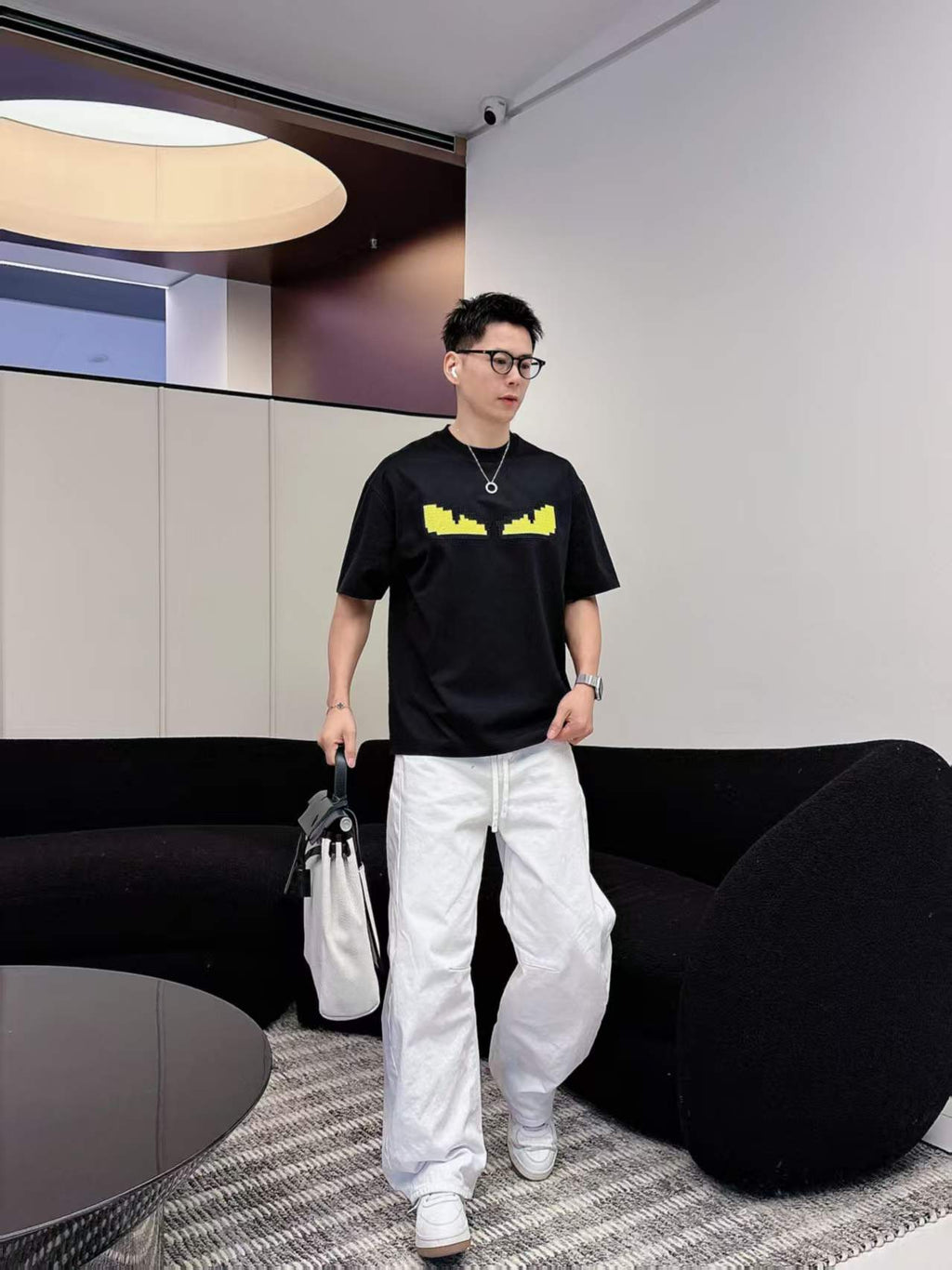 Fendi - Bag Bugs "Monster Eyes" Pixelated T-Shirt in Black