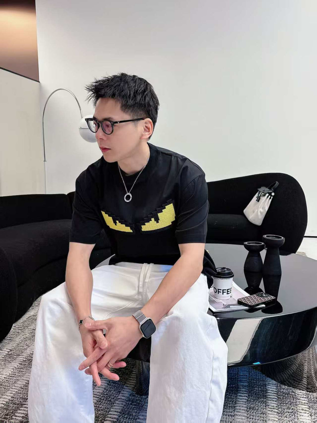 Fendi - Bag Bugs "Monster Eyes" Pixelated T-Shirt in Black