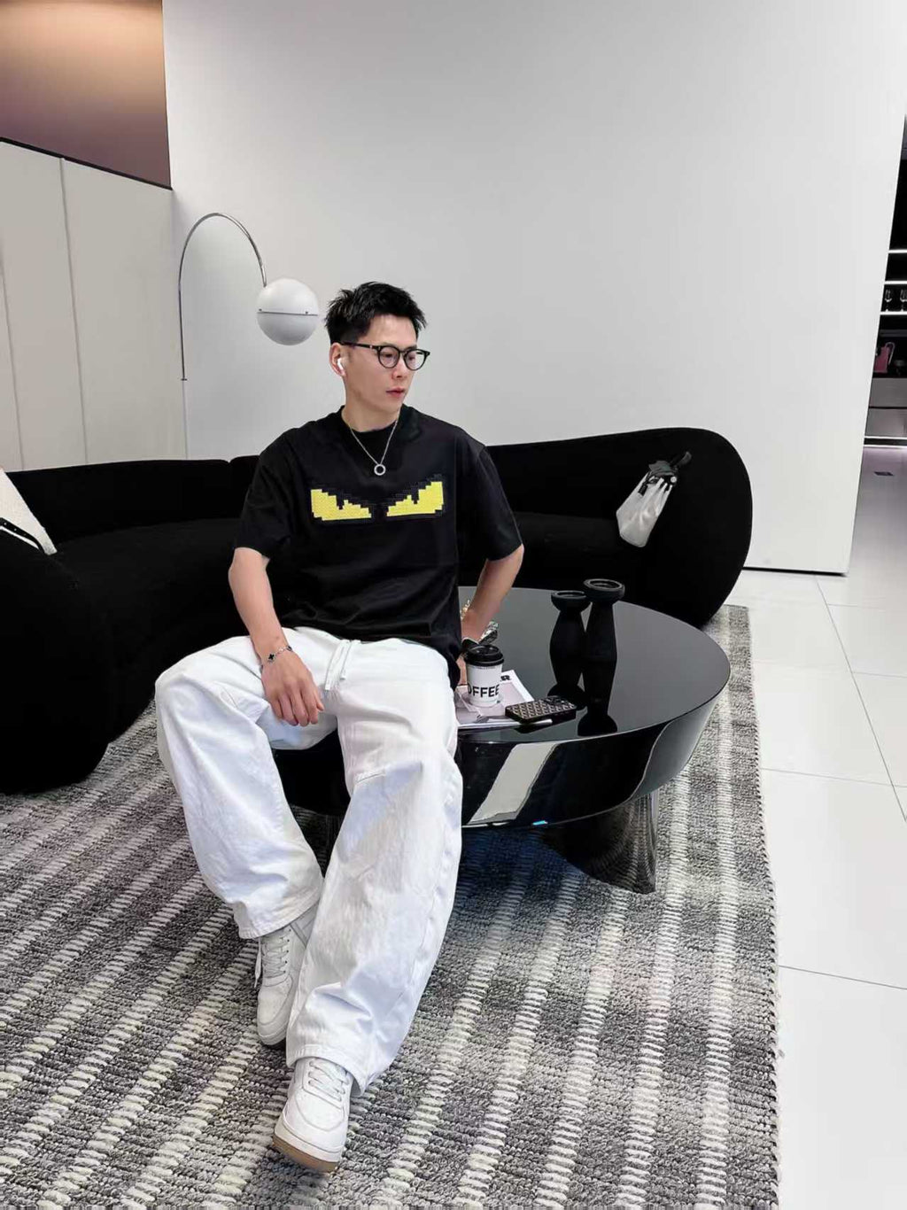 Fendi - Bag Bugs "Monster Eyes" Pixelated T-Shirt in Black
