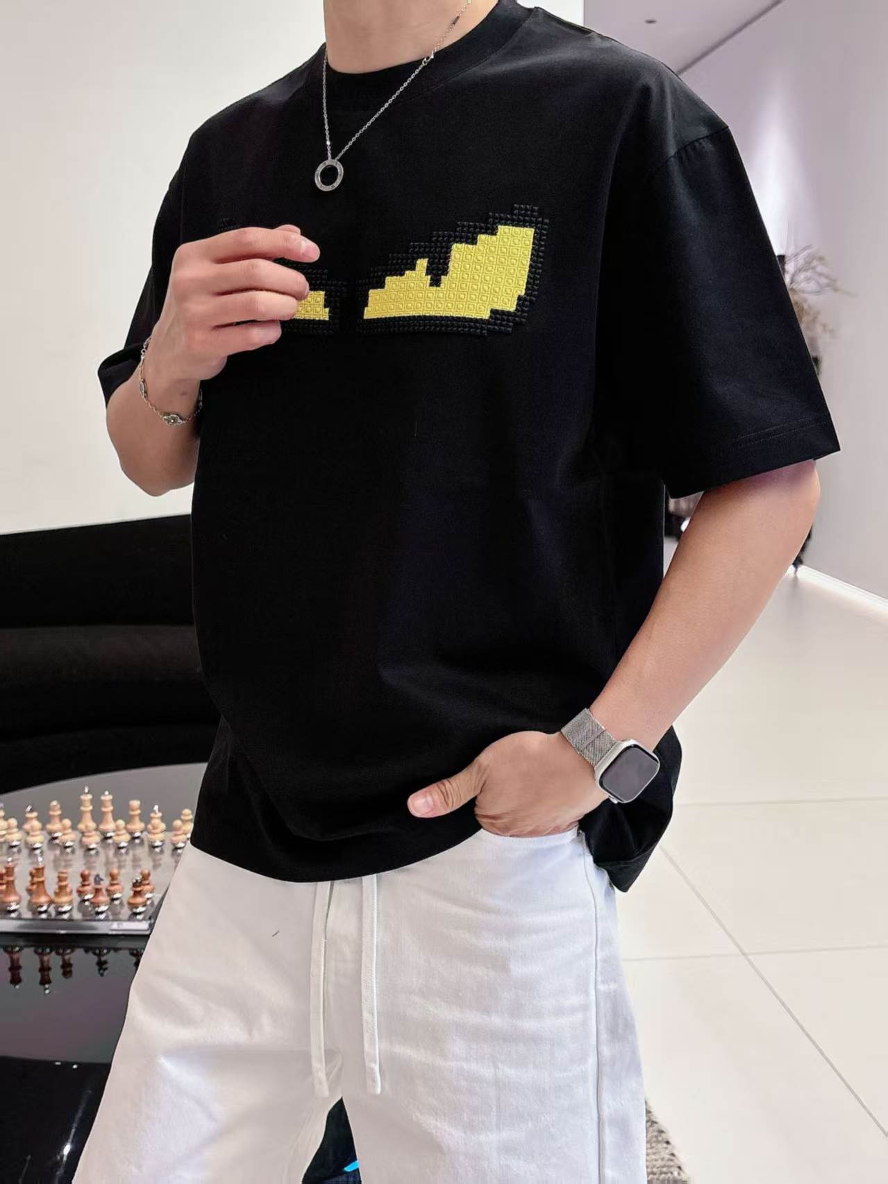 Fendi - Bag Bugs "Monster Eyes" Pixelated T-Shirt in Black