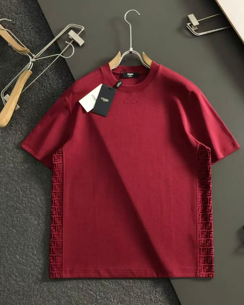 Fendi - FF Monogram Side Stripe T-Shirt in Burgundy