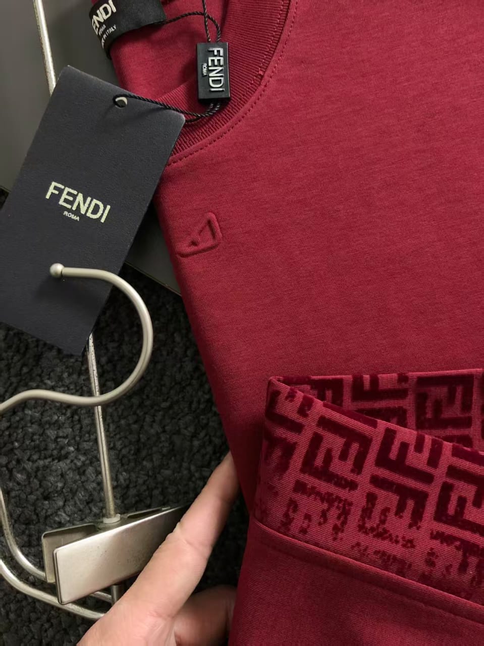 Fendi - FF Monogram Side Stripe T-Shirt in Burgundy