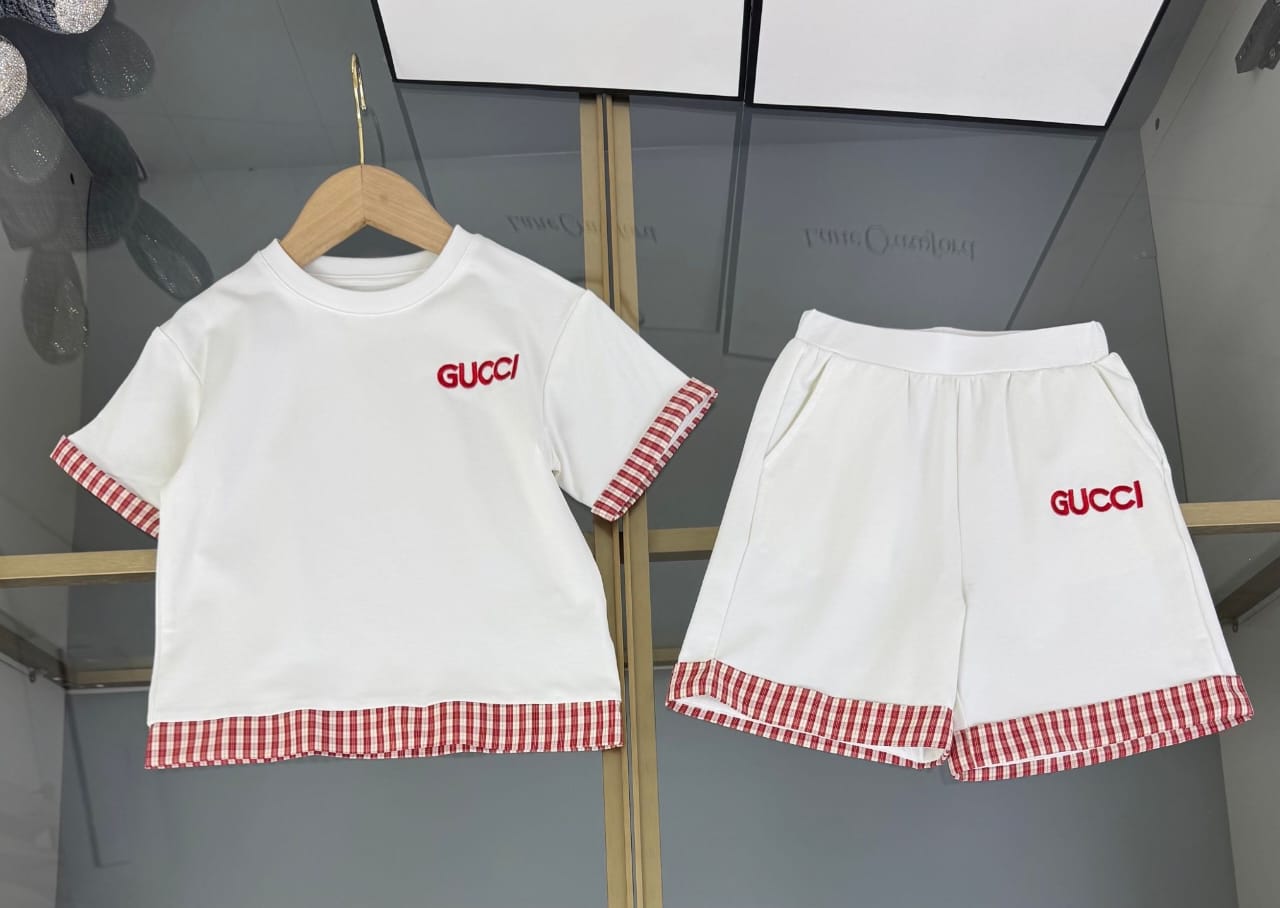 Gucci - Kids Gingham Trim T-Shirt and Shorts Set