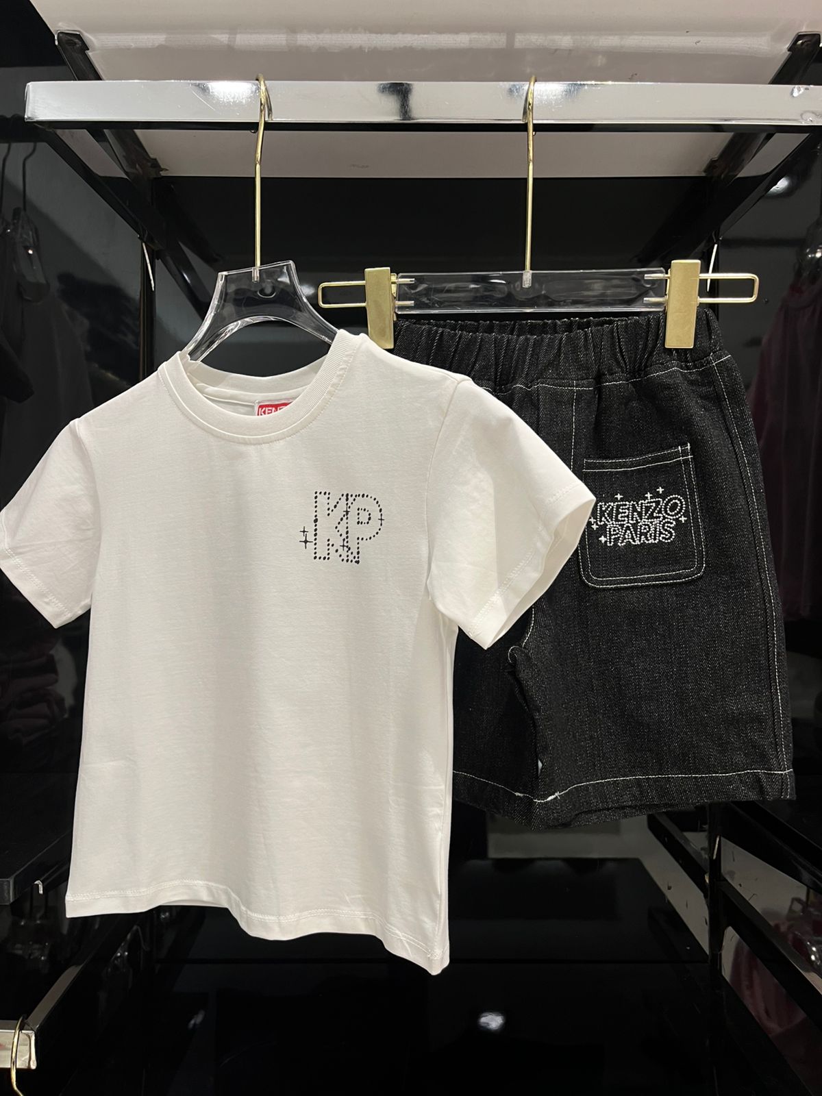 Kenzo - Kids "KP" Logo T-Shirt and Denim Shorts Set