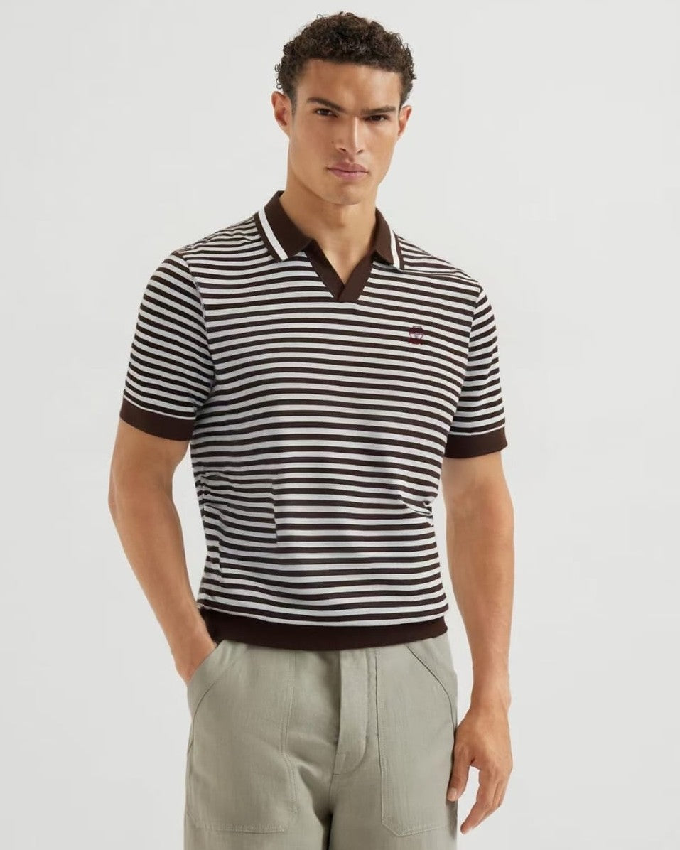 Brunello Cucinelli - Striped Cotton and Silk Knit Polo