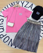 Miu Miu - Girls' Metallic Pleated Skirt and T-Shirt Ensemble