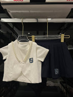 Fendi - Kids Pearl-Trimmed Cardigan and Pleated Skirt Set