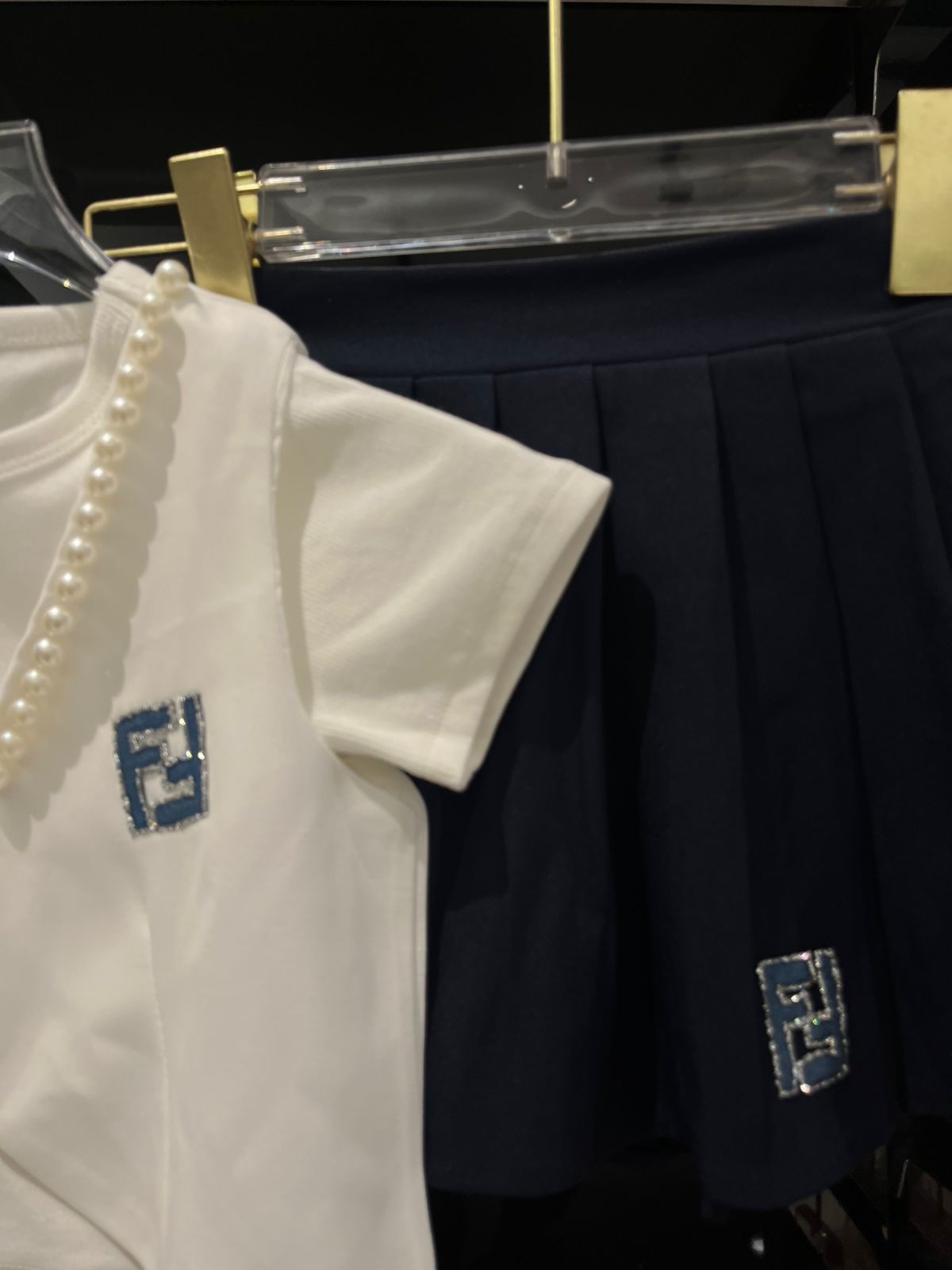 Fendi - Kids Pearl-Trimmed Cardigan and Pleated Skirt Set