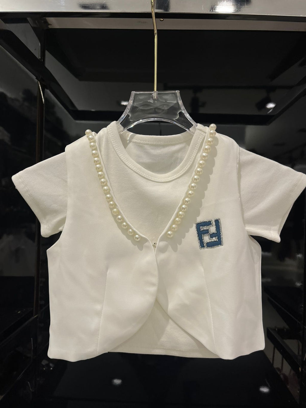 Fendi - Kids Pearl-Trimmed Cardigan and Pleated Skirt Set