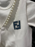 Fendi - Kids Pearl-Trimmed Cardigan and Pleated Skirt Set