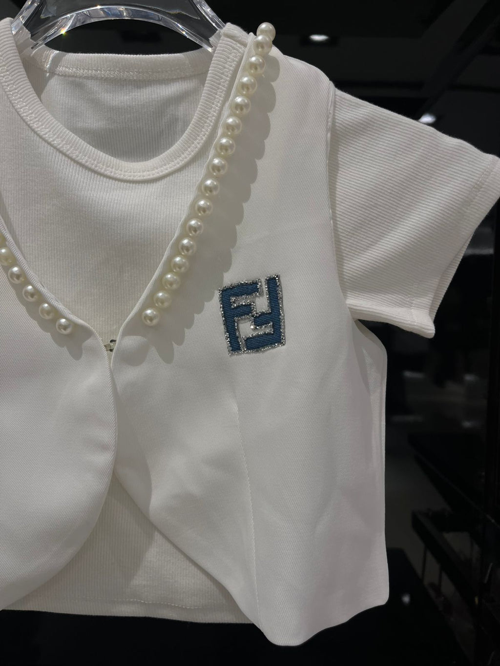 Fendi - Kids Pearl-Trimmed Cardigan and Pleated Skirt Set