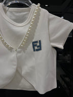 Fendi - Kids Pearl-Trimmed Cardigan and Pleated Skirt Set