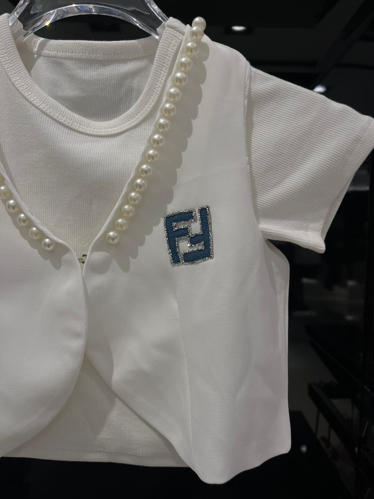 Fendi - Kids Pearl-Trimmed Cardigan and Pleated Skirt Set