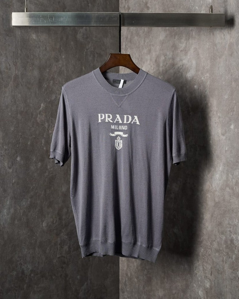 Prada - Milano Logo Knit Crewneck T-Shirt (Grey Variant)