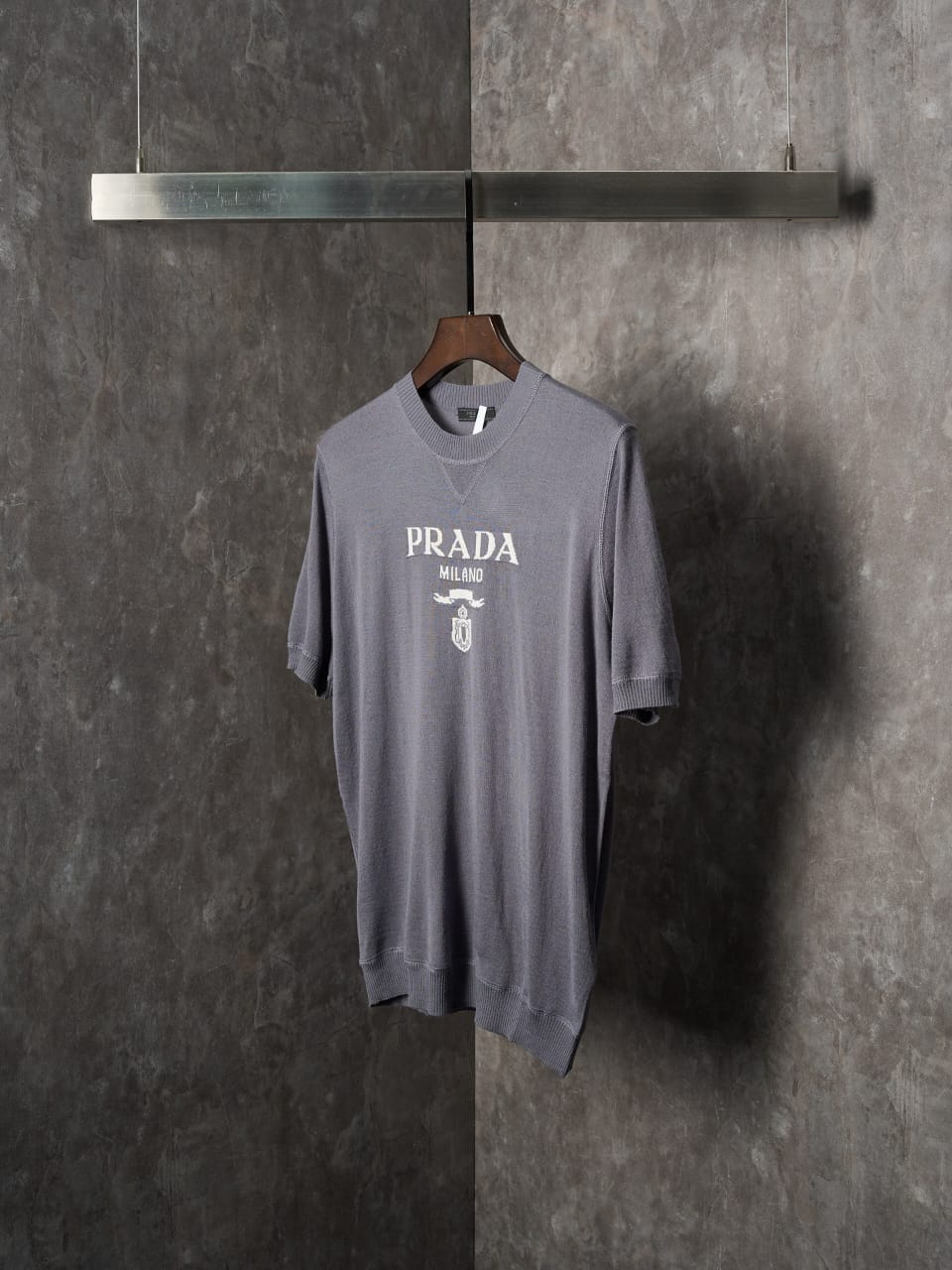 Prada - Milano Logo Knit Crewneck T-Shirt (Grey Variant)