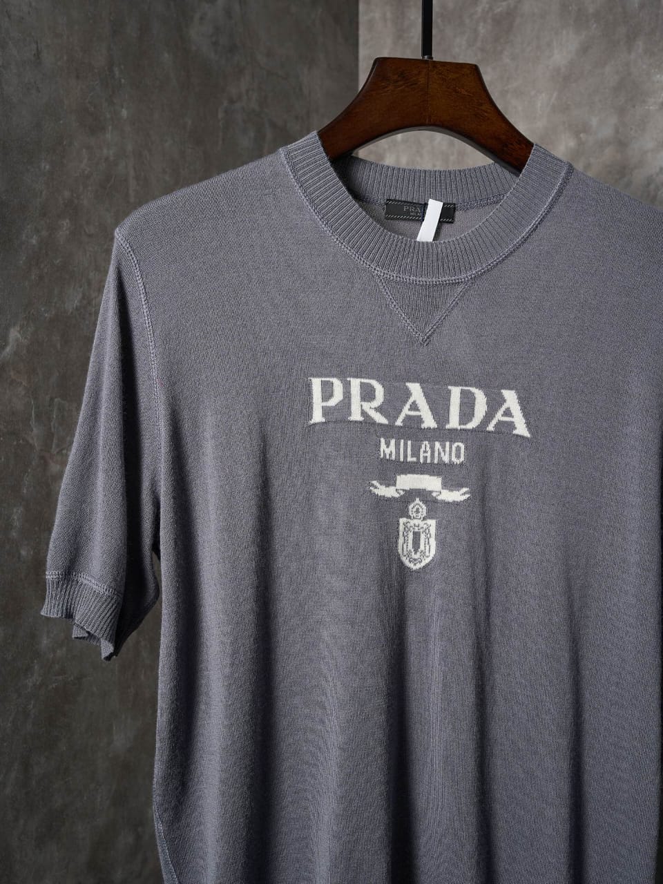 Prada - Milano Logo Knit Crewneck T-Shirt (Grey Variant)
