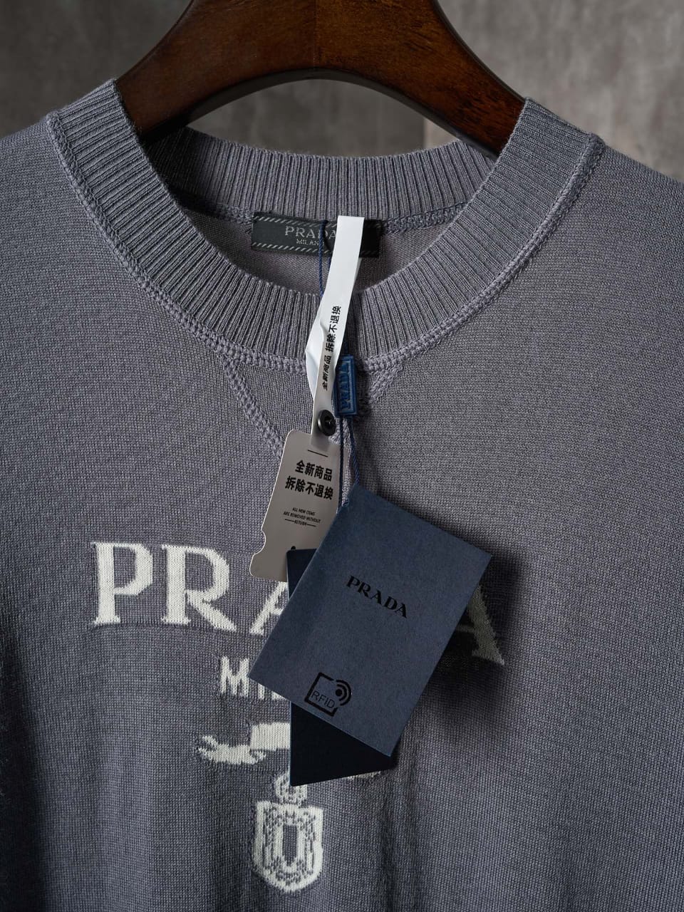 Prada - Milano Logo Knit Crewneck T-Shirt (Grey Variant)