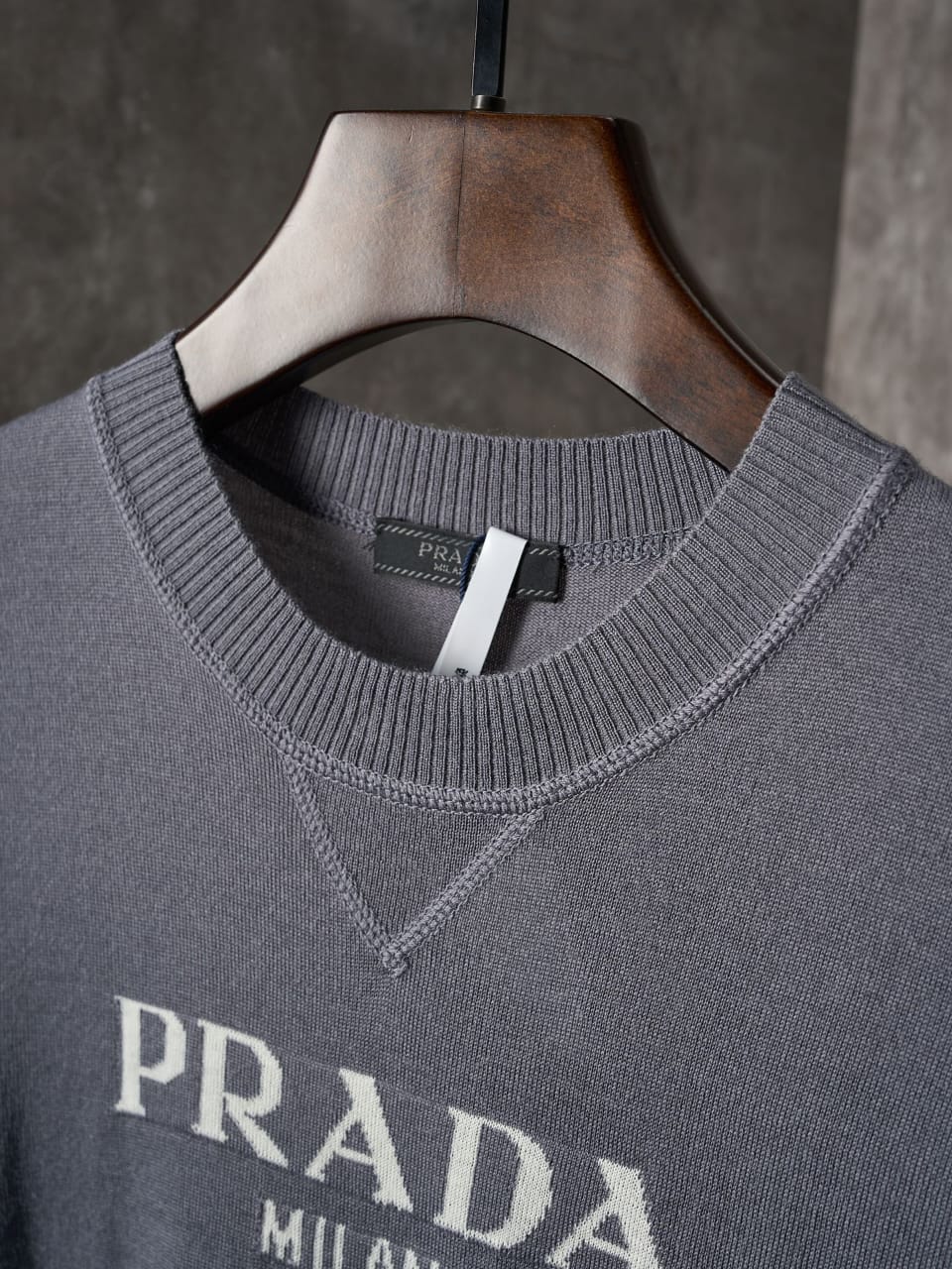 Prada - Milano Logo Knit Crewneck T-Shirt (Grey Variant)