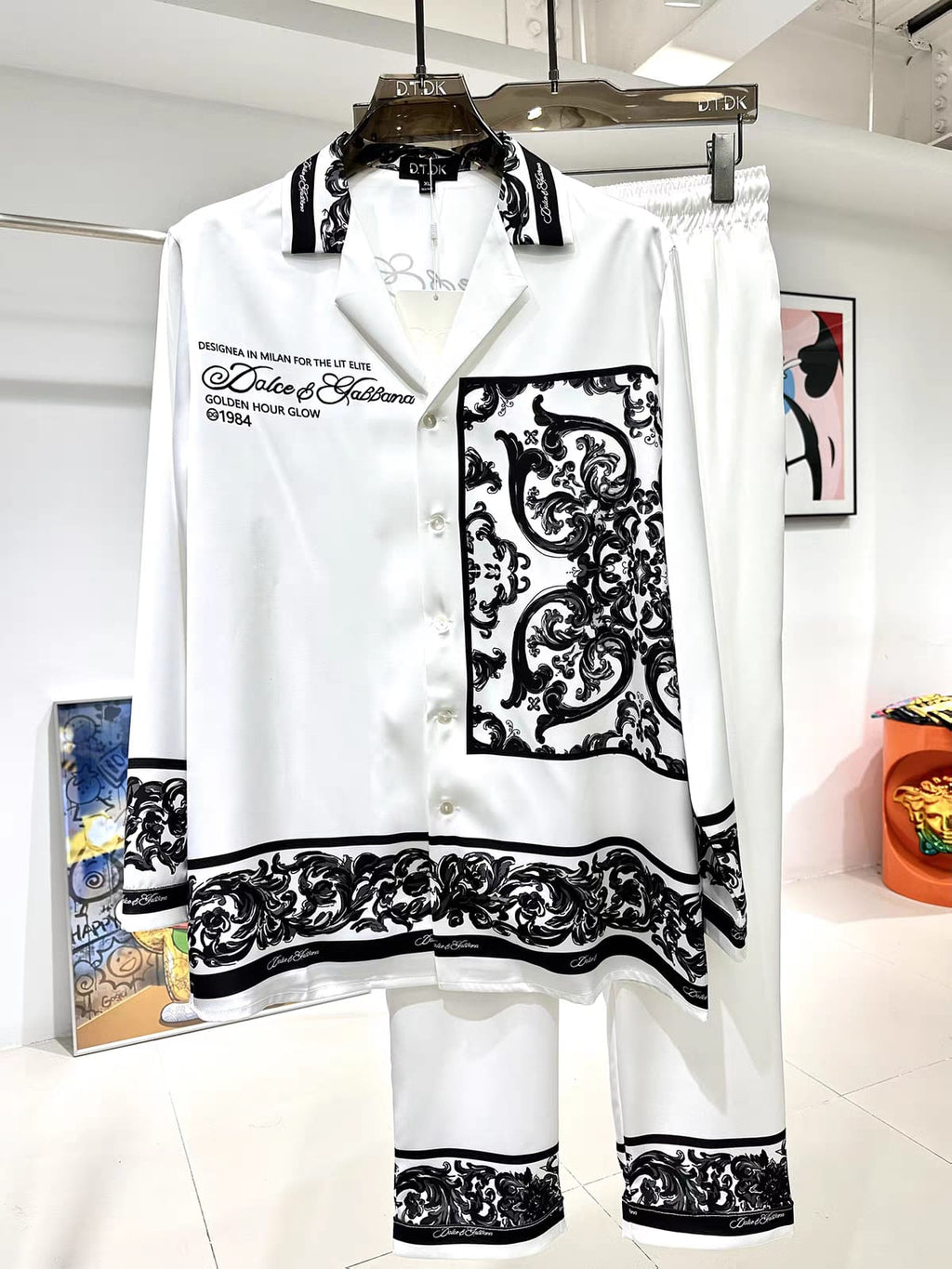 Versace - White Monochrome Barocco Print Two-Piece Set