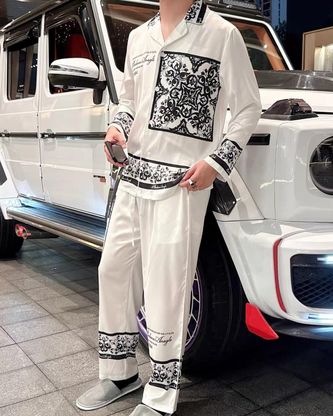 Versace - White Monochrome Barocco Print Two-Piece Set