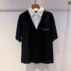 Maison Margiela - Paris Men’s Contemporary Layered-Effect Polo Shirt in Black and White
