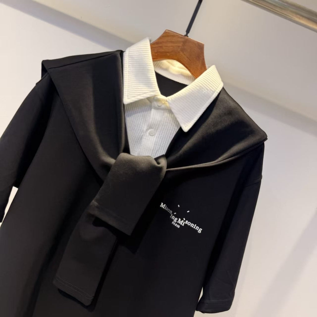 Maison Margiela - Paris Men’s Contemporary Layered-Effect Polo Shirt in Black and White