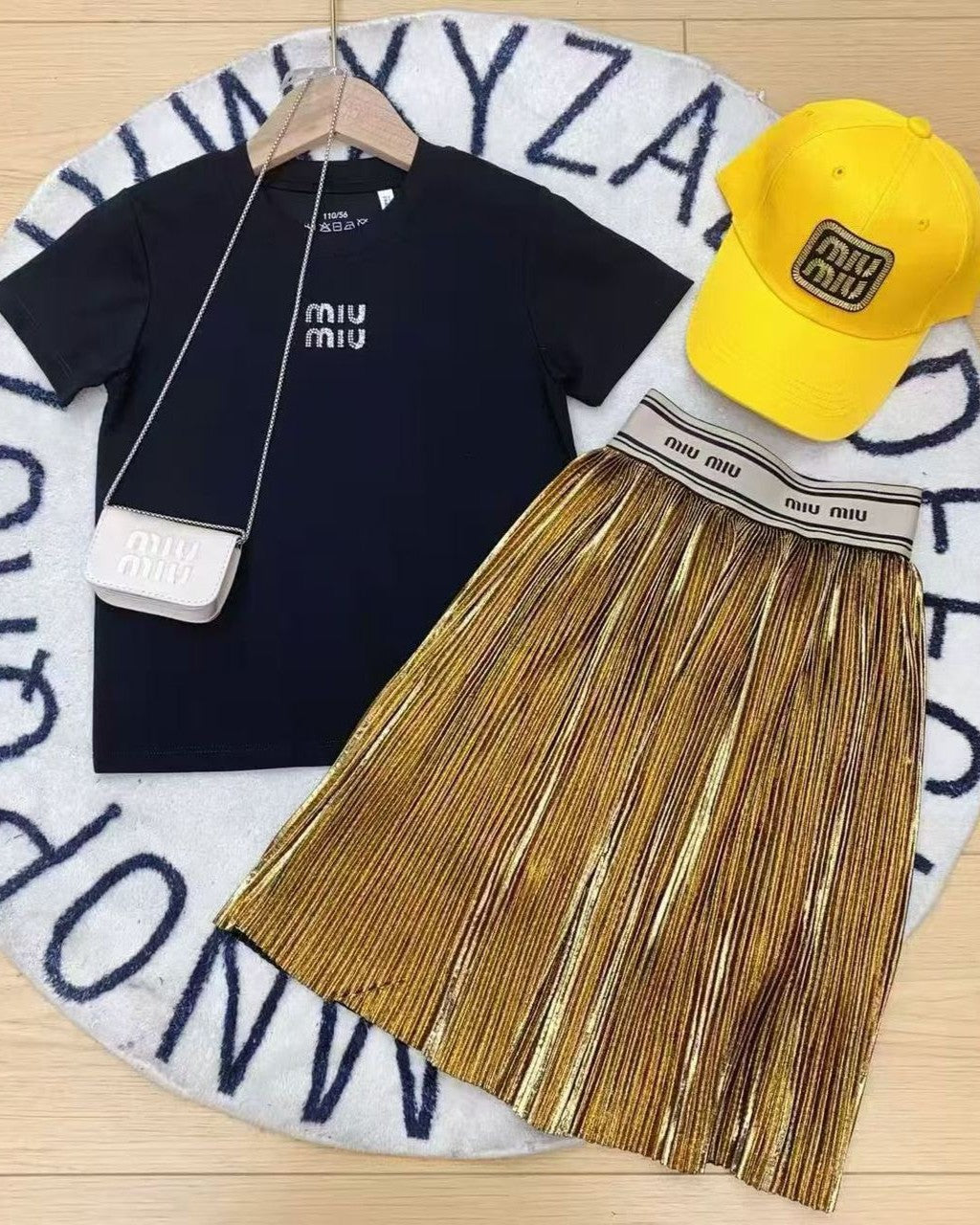 Miu Miu - Kids Plissé Metallic Skirt & Logo Tee Set