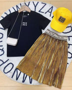 Miu Miu - Kids Plissé Metallic Skirt & Logo Tee Set