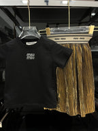 Miu Miu - Kids Plissé Metallic Skirt & Logo Tee Set