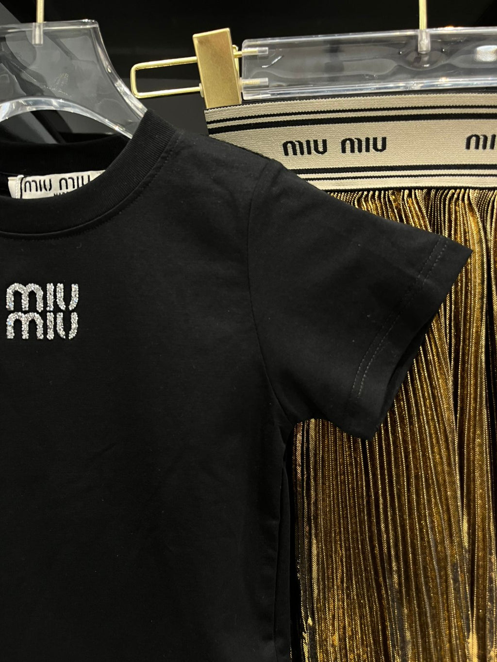 Miu Miu - Kids Plissé Metallic Skirt & Logo Tee Set