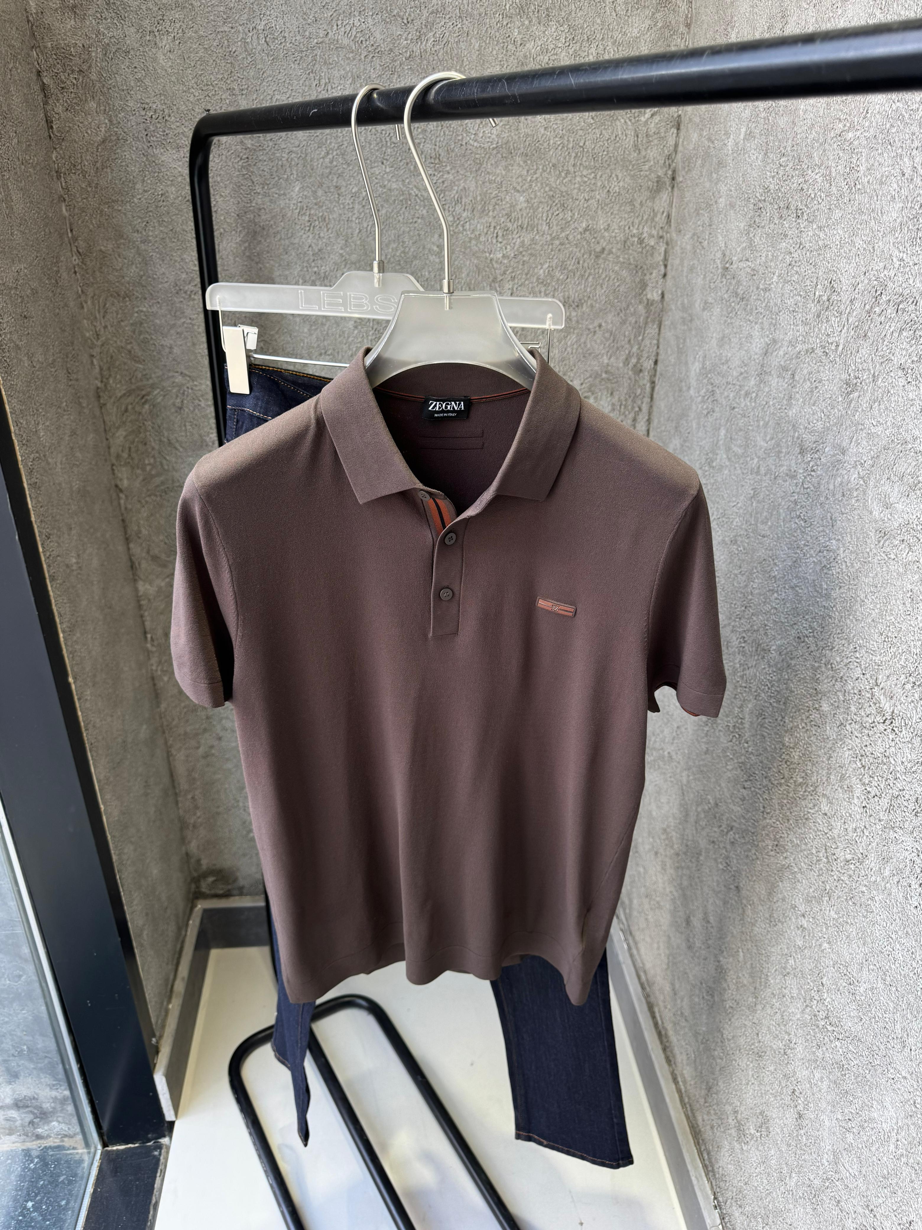 Zegna - Men's Premium Piqué Cotton Polo Shirt in Earthy Brown